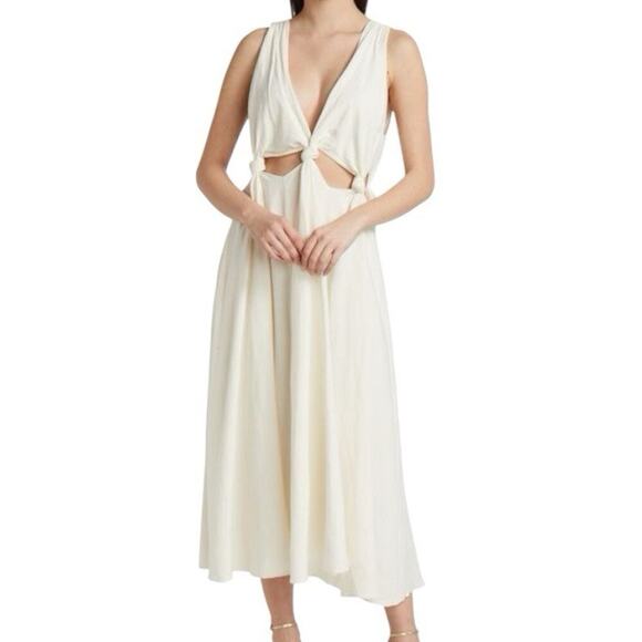 Farm Rio Knotted Cut Out Linen Blend Midi Dress M - Picture 1 of 11